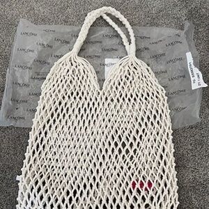 LANCOME Macrame Crochet Braided Handles Shopping Beach Reusable Tote Bag NEW